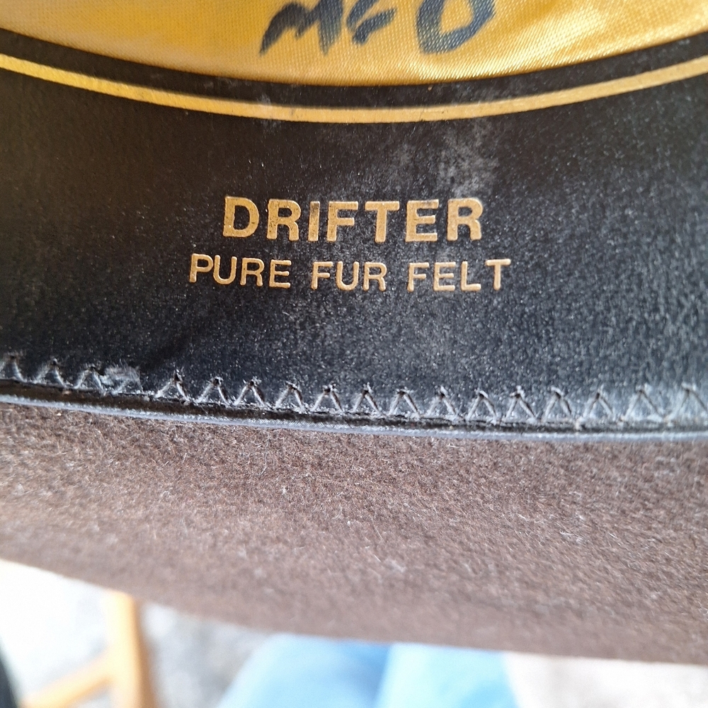 Brown Drifter Hat with Gold Interior Genuine Leather Size 58- 7 1/8 - Picture 5 of 8